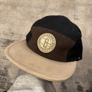 Wool Brooklyn Nets 5 Panel Mitchell Ness Hat Brown Tan Earth Tones Y2K